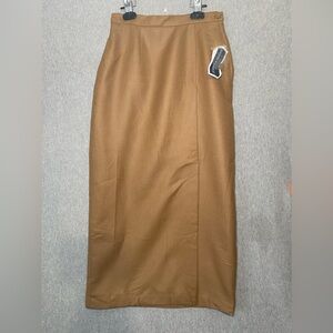 Jennifer Moore Wool Midi Skirt Front Slit Womens Sz 2P Side Zip Workwear Brown